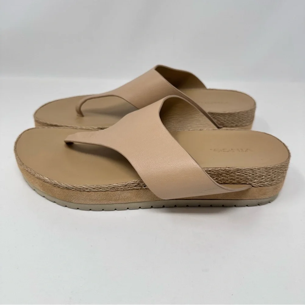 Vince Fatima-B Leather Wedge Sandals Flip Flops Thongs Cappuccino Nude Size 8.5